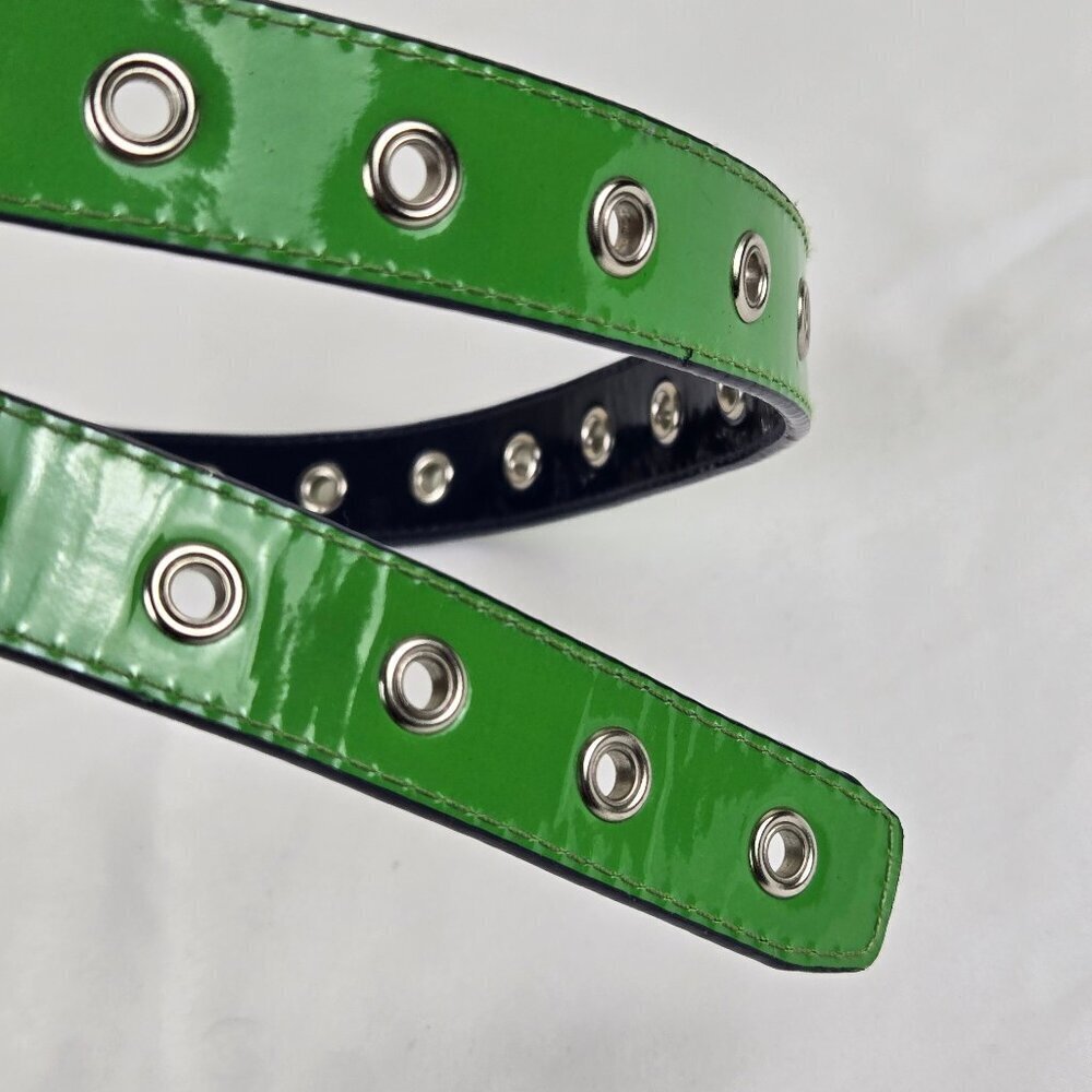 Reversible Patent Green/Navy Blue Silver Rivets Down Length Silver Hardware - Picture 4 of 8